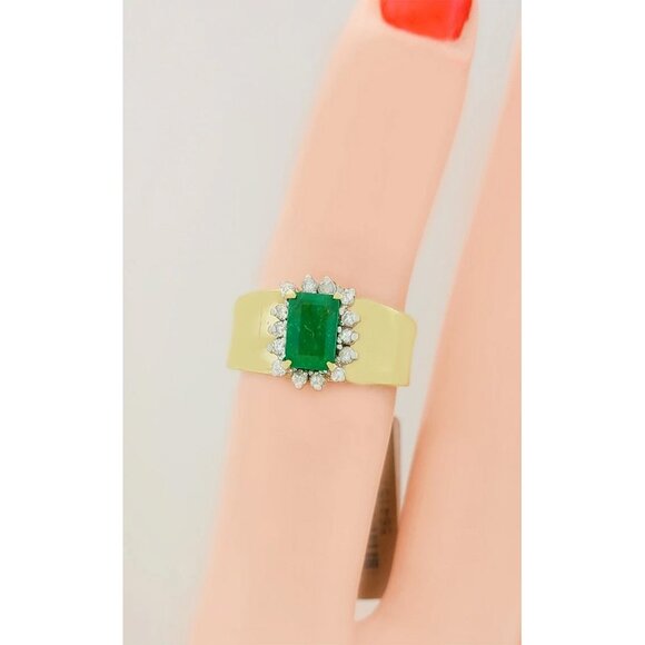 Genuine 0.82 Cts Emerald & Diamonds Ladies Ring 14k Gold - Picture 7 of 9